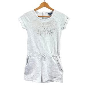 Diesel Girls Grey Sequin Logo Romper One-Piece Shorts Size Large 12 Short Sleeve